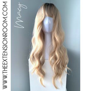 NEW Rooted Curled Blonde Synthetic Wig with Bangs